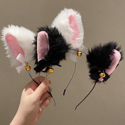 Sexy Cat Ears Headband for Women Girls Lace Bow Necklace Plush Bell Hairband Cosplay Masquerade-Party Costume Hair Accessories