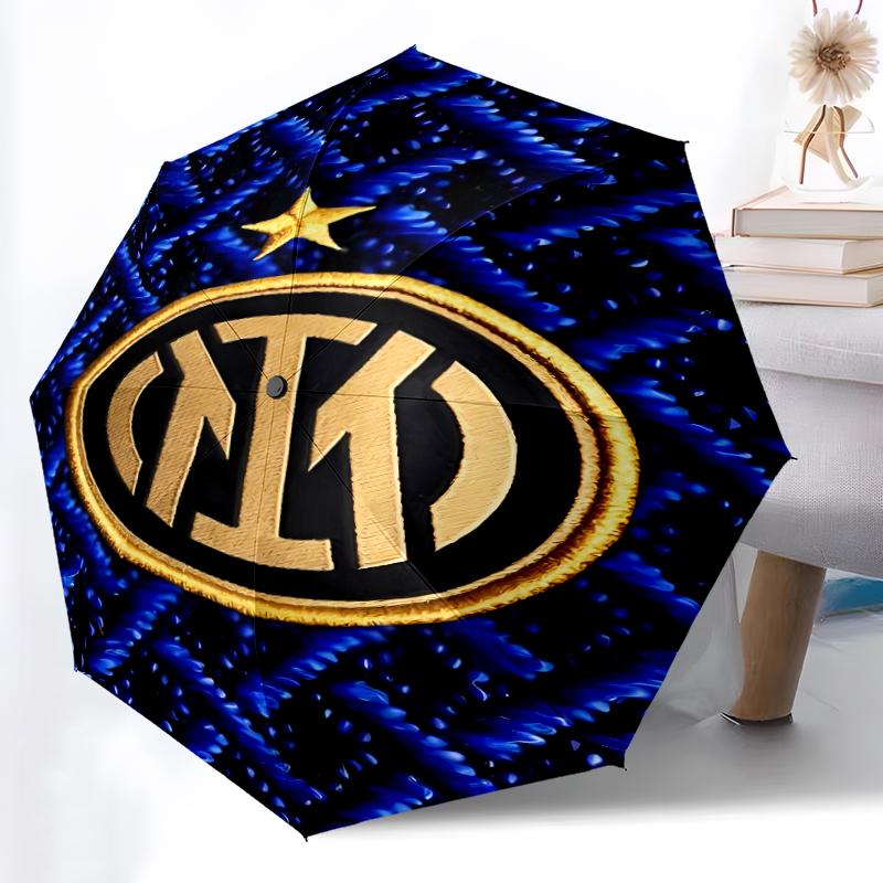 Inter Milan logo Print Automatic Umbrella, 8 Rib Iron Frame, Plastic Handle, Suitable for Outdoor Travel &Daily , Ideal Gift