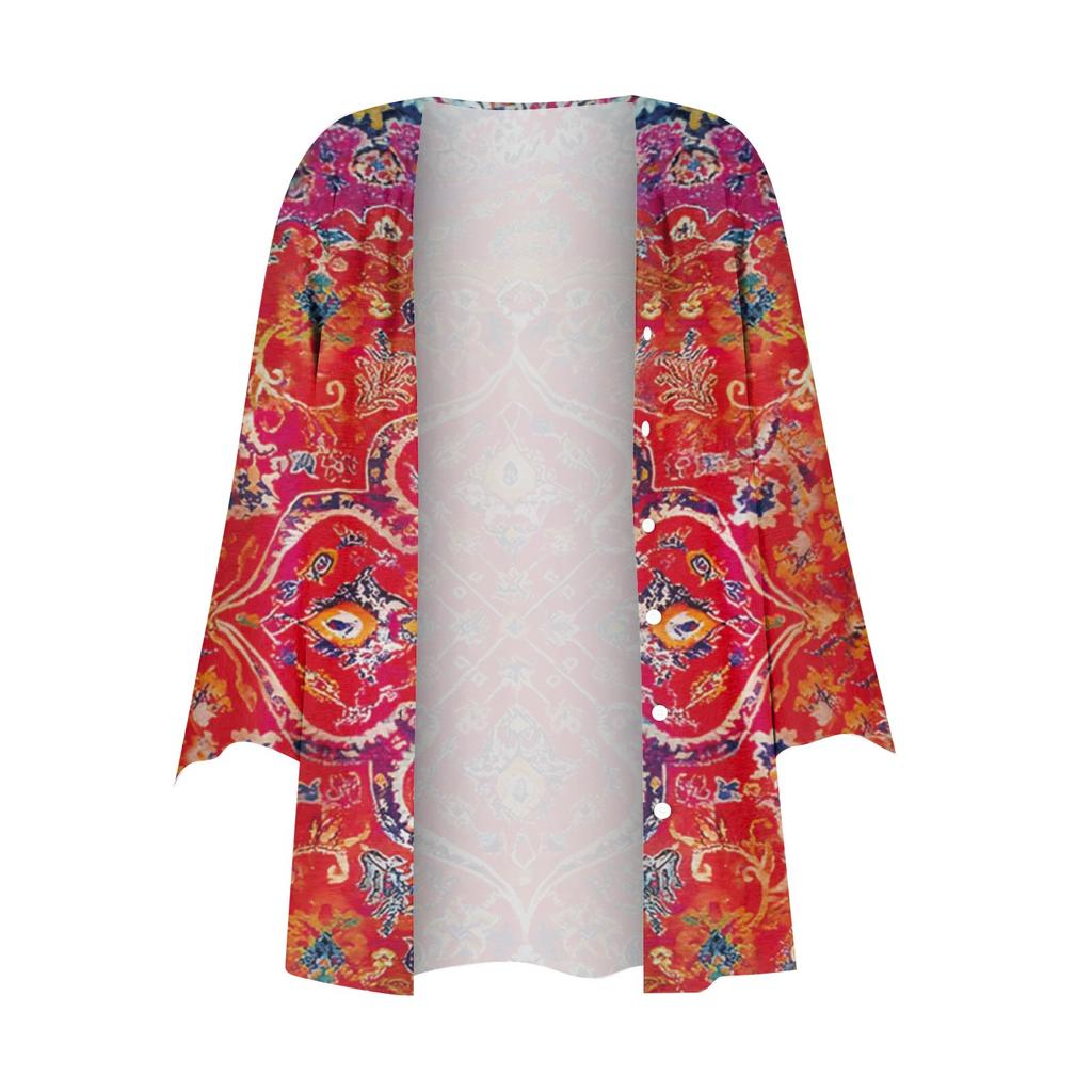Women's Shirt Blouse Outerwear Print 3/4 Length Sleeve Casual Holiday Basic Button Tops