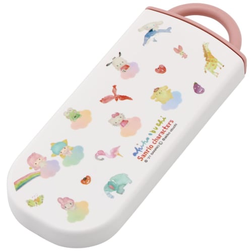 Skater Children's Antibacterial Slide Trio Set Lunch Box Chopsticks Spoon Fork Sanrio Characters X Akiko Obuchi Girls Made In Japan TACC2AG-A