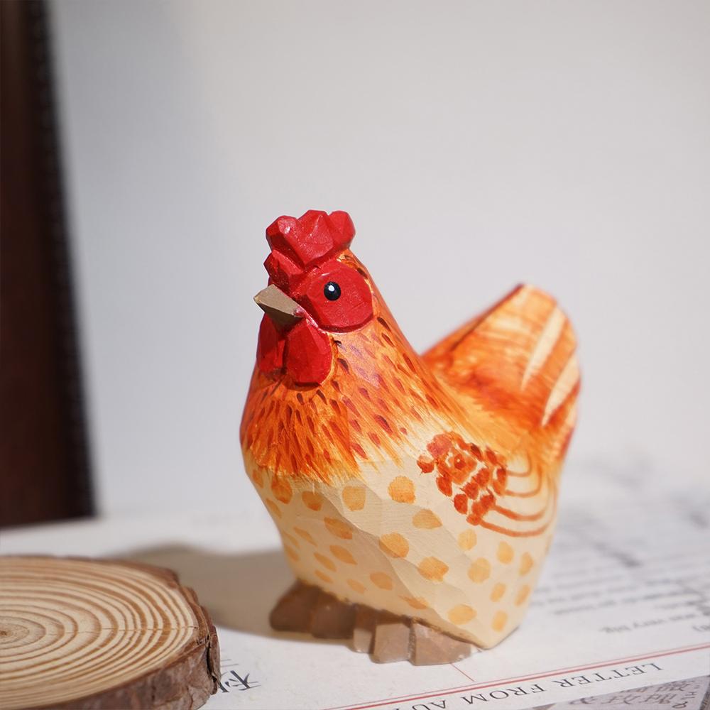 

Hand Carved Wooden Rooster and Hen Figurine Farm Animal Chicken Couple Statue Rustic Home Shelf Farmhouse Decor Ornament Gift