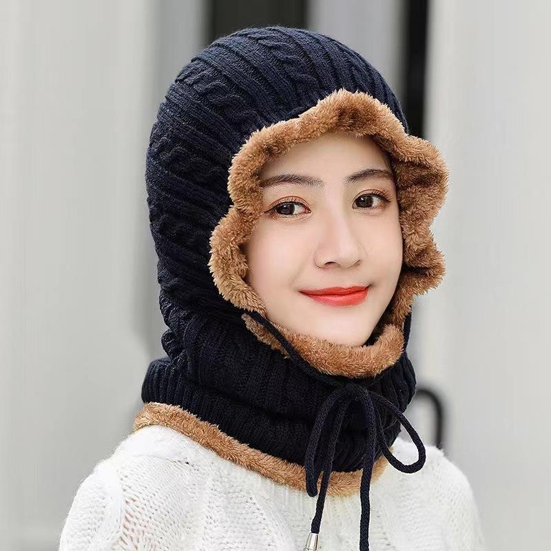 Women’s hat Winter warm hat outdoor cycling windproof cold-weather knit beanie with neck protection fleece-lined men's hat