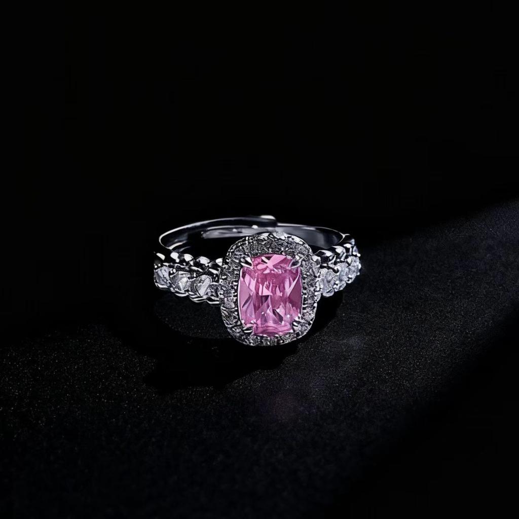 Accessories Fat Rectangle Pink Zir*****Pen Ring Luxury Temperament Versatile Pink Diamond Ring Women