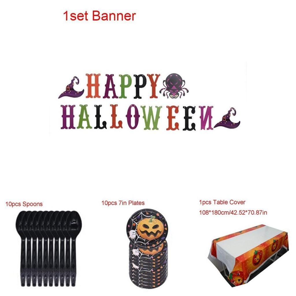 Halloween Party Decoration Supplies Including Pumpkin Tablecover And Straws**