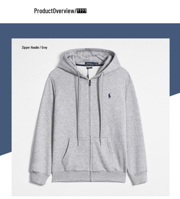 2025 Vielseitiger Herren-Polo-Hoodie in Unifarben mit kleinem Pferde-Logo, Reißverschluss + Pullover-Stile