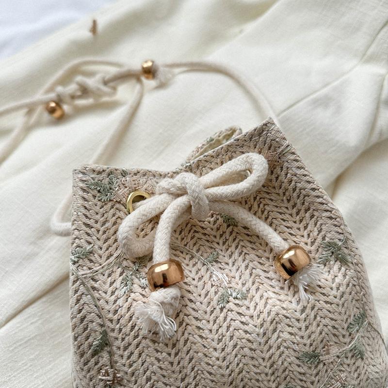 Drawstring Shoulder Bags Casual Summer Beach Woven Straw Small Handbag Large Capacity Crossbody Bags