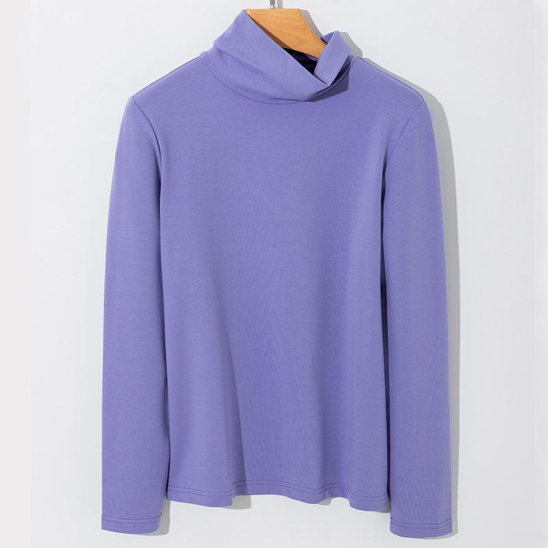 Premium Women's 265g Cotton Spandex High Neck Sweatshirt - Long Sleeve, Thickened Base Layer for Autumn and Winter