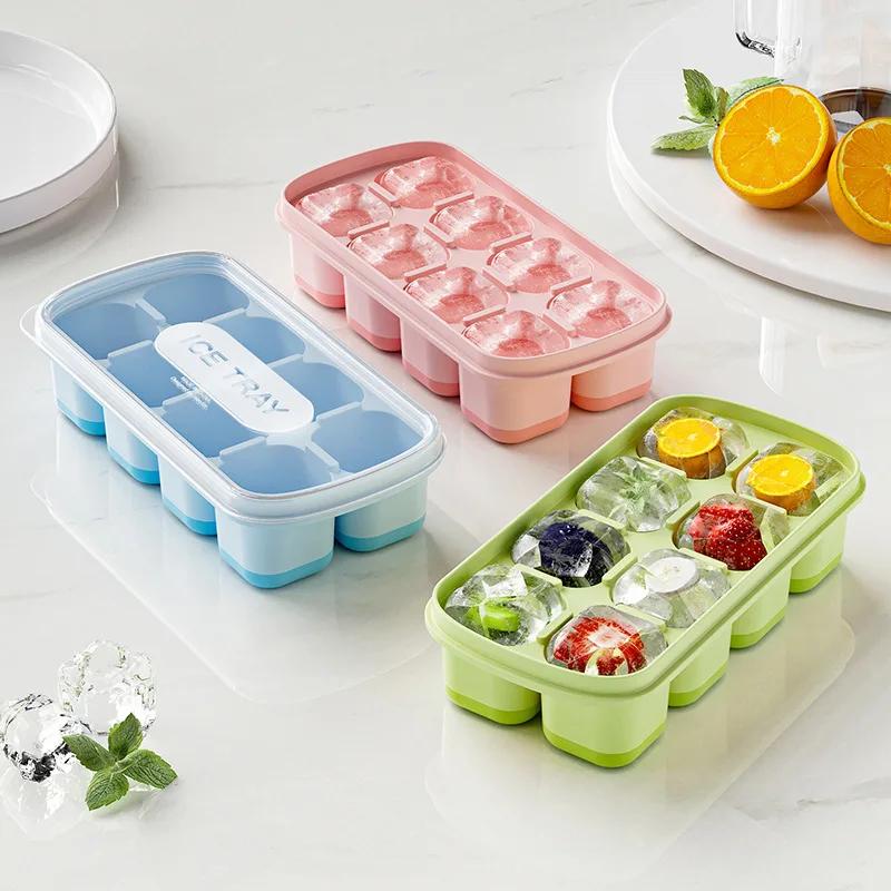 8 Håligheter Fyrkantiga Iskubbrickor Återanvändbar Silikon Iskubform BPA-fri Ismaskin med Avtagbara Lock Kökstillbehör