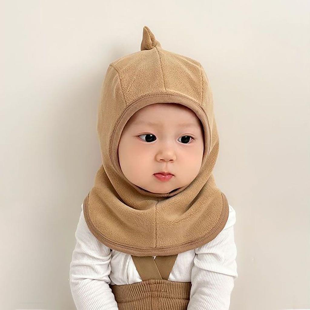 Winter Fleece Balaclava for Baby Cute Cartoon Dinosaur Hooded Scarf Hat Kids Warm Children One Piece Beanie Cap