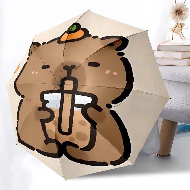 1pc Cute Capybara Illustration Automatic Open/Close Umbrella - Portable Collapsible Umbrella with 8-Rib Stability, Fashion Lovers Yy251017151