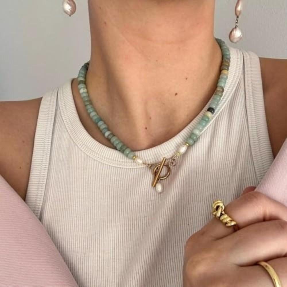 Süßwasserperlen-Halskette Türkisperlen Handgemachte Kette Zarte Kette für Mädchen Geschenk