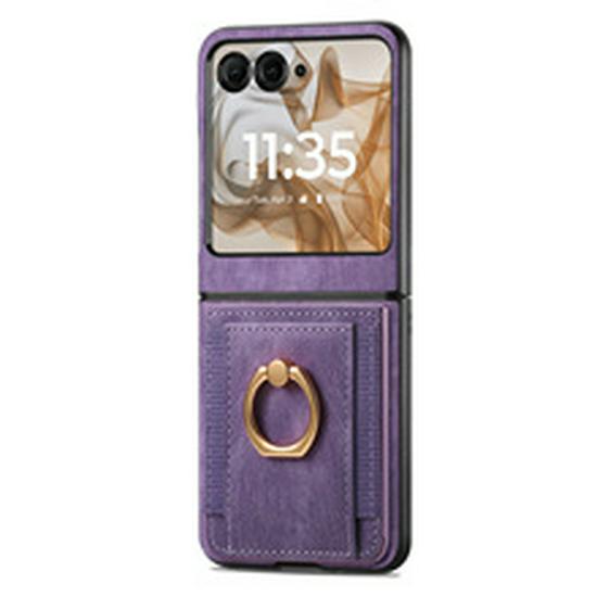 Funda de Cuero Moto Razr60 Ultra con Ranuras para Múltiples Tarjetas y Soporte de Anillo