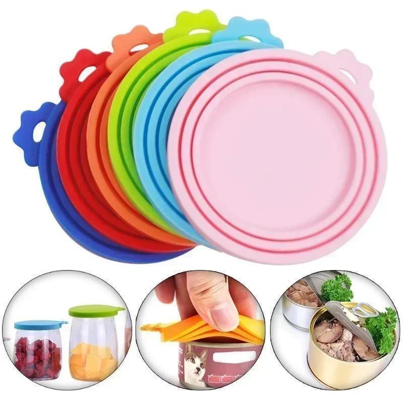 1 Pcs Reusable 3 In 1 Pet Food Can Silicone Cover Dogs Cats Storage Tin Cap Lid Seal Cover Pet Supplies For 8.5cm/7.5cm/6.5cm