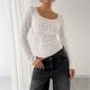 Women's Spring New U Neck Long Sleeve Lace Slim Top