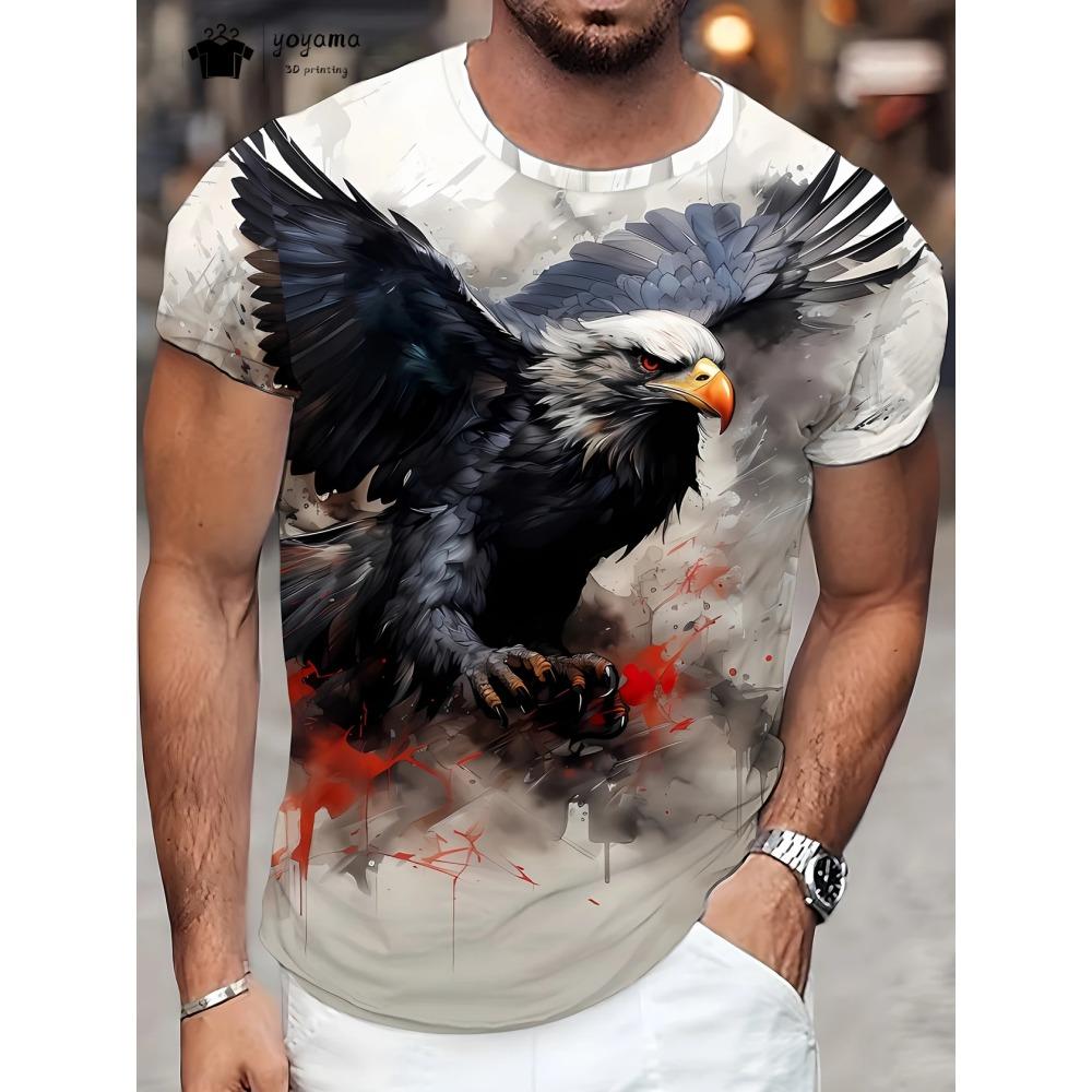 Eagle 3D Printed T-Shirt Men's Summer Outdoor Men's Short Sleeve Tee Round Neck Men's Top Peplum Casual Oversized Men's Clothing