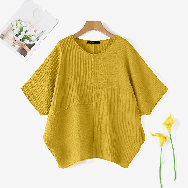 

ZANZEA Женская повседневная летняя блузка с коротким рукавом и круглым вырезом 5XL жёлтый