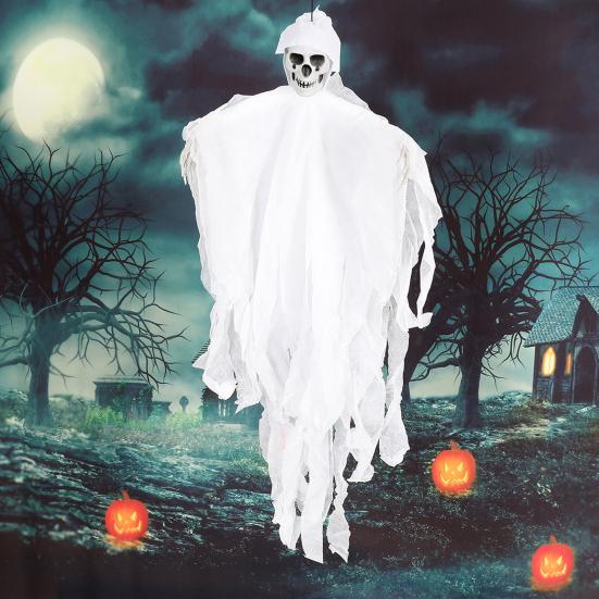 Halloween Hengende Skalle Spøkelse Skummel Grim Reaper Skjelettdekorasjon for Utegård Veranda Spøkelseshus Festdekor