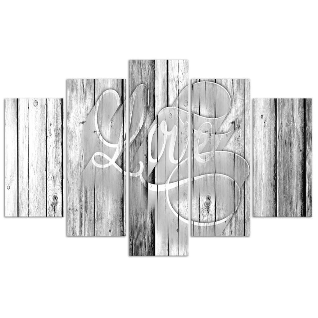 Pětidílný obraz na plátně Love Boards Grey