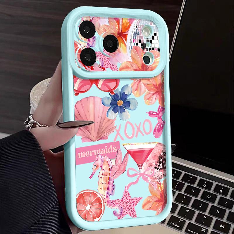Shockproof Phone Case For iPhone 17 Pro Max Pink Cartoon Floral Pattern Silicone Cover For iPhone 16 Pro Max Cover iPhone 15 14 13 12 11 16E Air