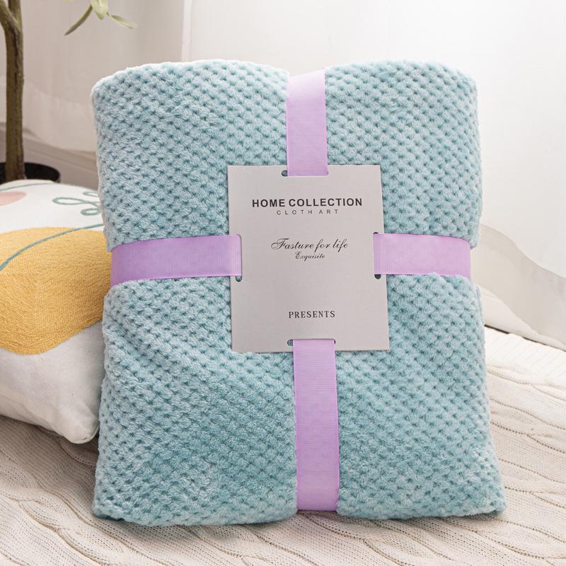 Thick Pure Color Plaid Flannel Blanket - Office Nap & Air Conditioning Use, Coral Fleece