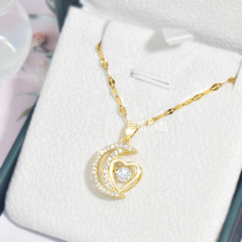Light Luxury Moon Love Smart Necklace Women'S High-End Design Fresh And Versatile Micro-Inlaid Collarbone Chain With Jewelry