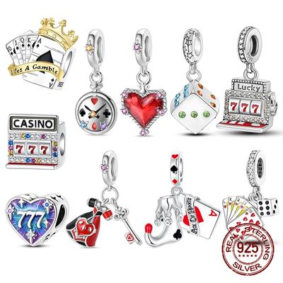 Dice Poker Red Heart A Dangle Charm Copper Dazzling Zircon Beads Fit Original Diy Bracelet Jewelry Making Gift