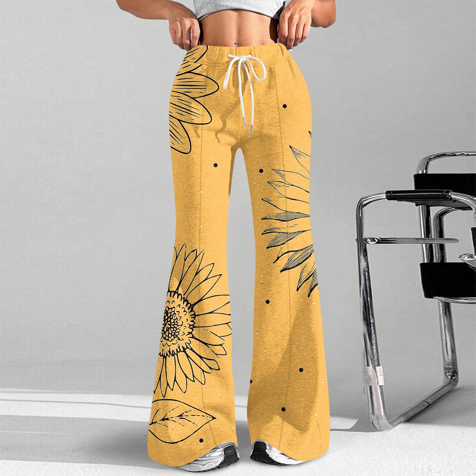

Женские модные свободные спортивные брюки с кулиской на талии и цветочным принтом, повседневные расклешенные брюки XL