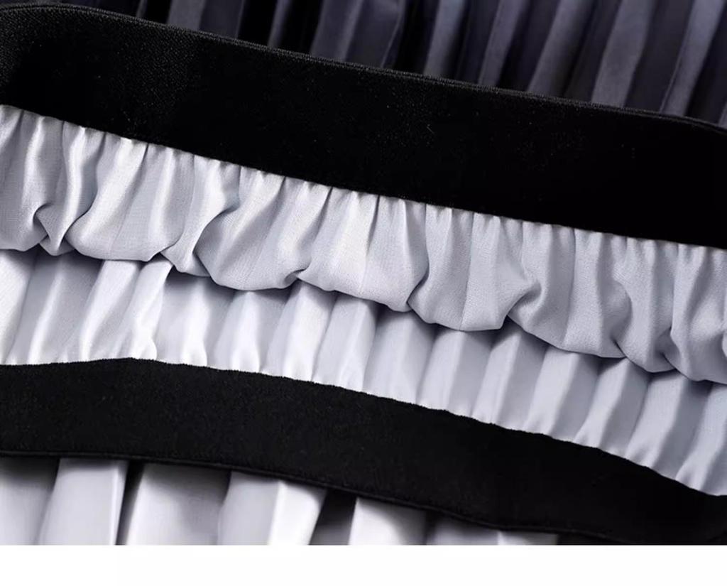 Women's Gradient Pleated Midi Skirt: Classic A-Line Slimming Design for Spring & Summer