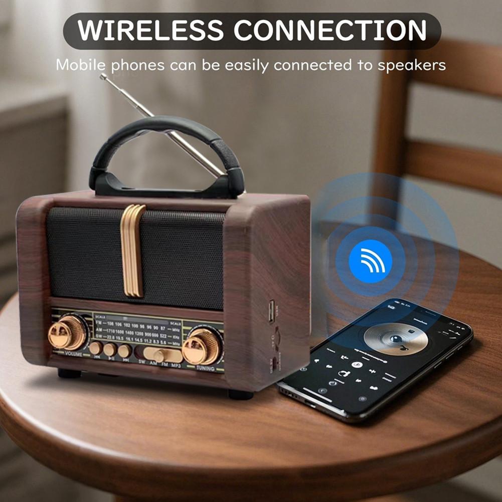 Vintage Wireless Speaker with FM Radio Bluetooth USB TF Mp3 TWS Wood Design