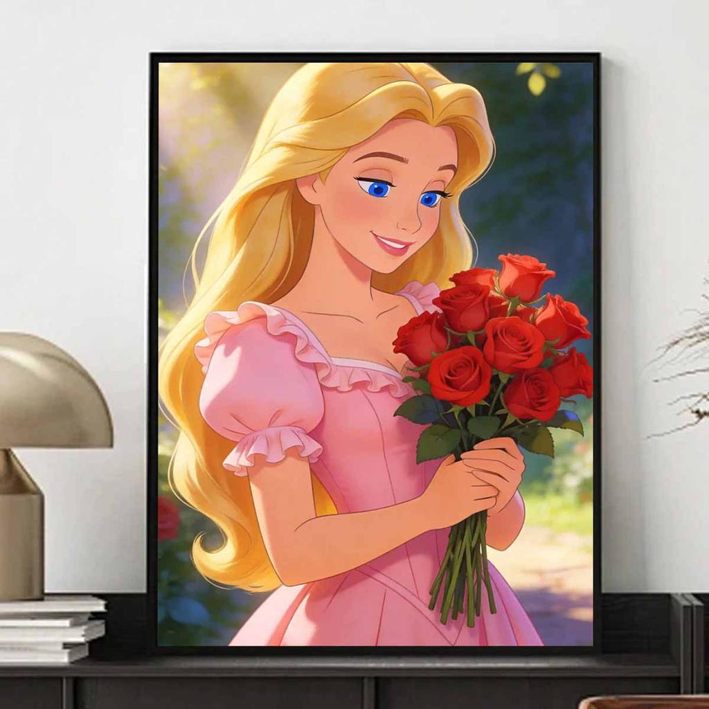 Disney Princess Rapunzel With Red Roses Diamond Painting Art Kit Handmade DIY Home Decor Gifts