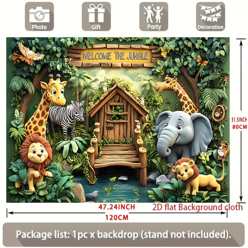 

2D Welcome The Jungle Tapestry, Cute Zoo Animals & Cabin Wall Hanging for Nursery Decor 47.2x31.5inch/120*80cm