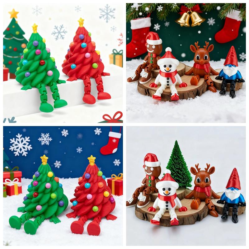 3D Printed Christmas Tree Movable Santa Claus Snowman Desktop Ornament New Year Christmas Decorations Crafts Children Gift