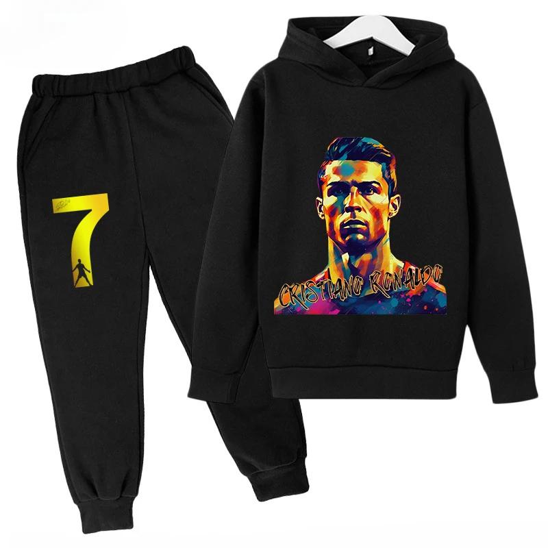Children's Sports Hoodie Set  Sweatshirt Pants 2-piece Set for Boys and Girls Ronaldo Avatar Printed Kids Clothes Girls