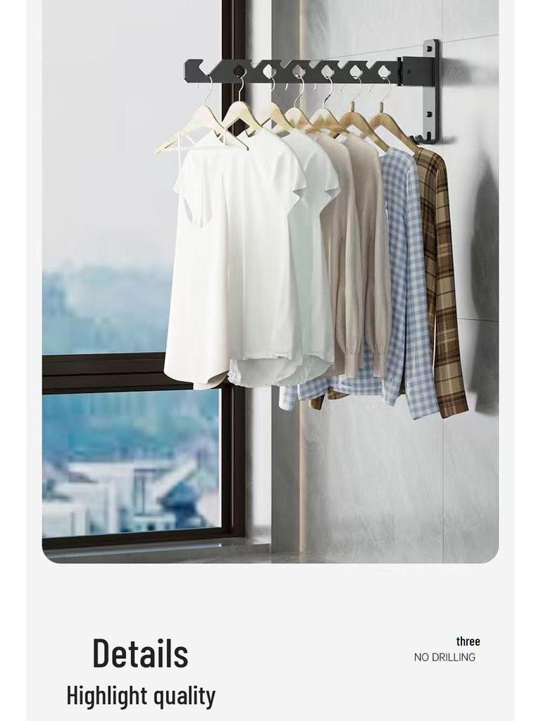 Wall-Mounted Telescopic Clothes Drying Rack - Punch-Free, Folding Design for Bathroom or Balcony