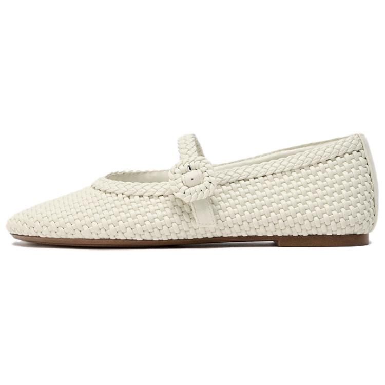 

ZARA Woven Mary Jane Flats Ecru Womens 1357951038 36