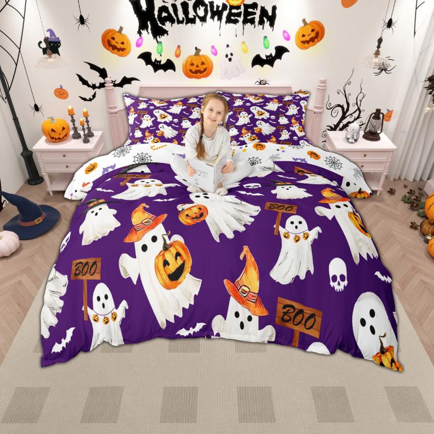 

Homewish Halloween Themed Duvet Cover Set, Cartoon Spooky Aninmal Bedding Set, Ghost Pumpkin Quilt Cover Set, Bedroom Decor DE XS 100x135cm 2pcs&set