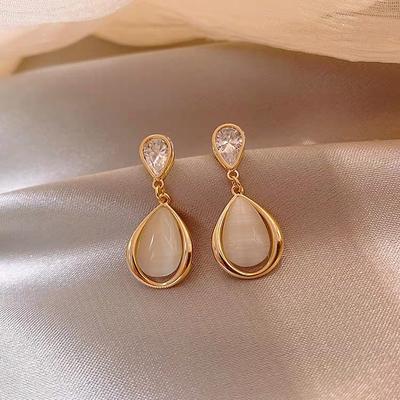 New Luxury Zircon Water Drop Earrings For Women Korean Fashion Rhinestone Opal Earring Jewelry Gift Wholesale