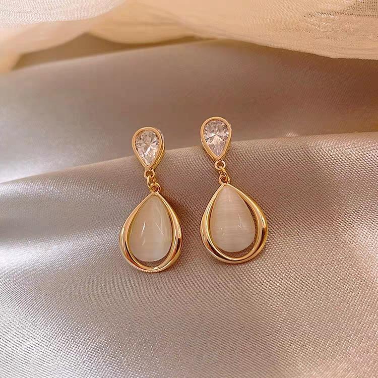 

2026 New Luxury Zircon Water Drop Earrings for Women Korean Fashion Rhinestone Opal Earring Jewelry Gift Wholesale