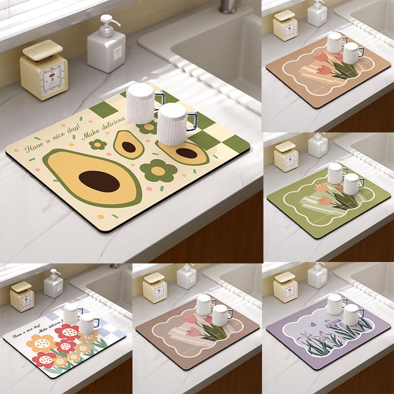 

Summer Fruit Flower Kitchen Drainage Mat Retro Style Tableware Drying Mat Absorbent Meal Mat Drainage Tableware Mat Accessories 20x30cm
