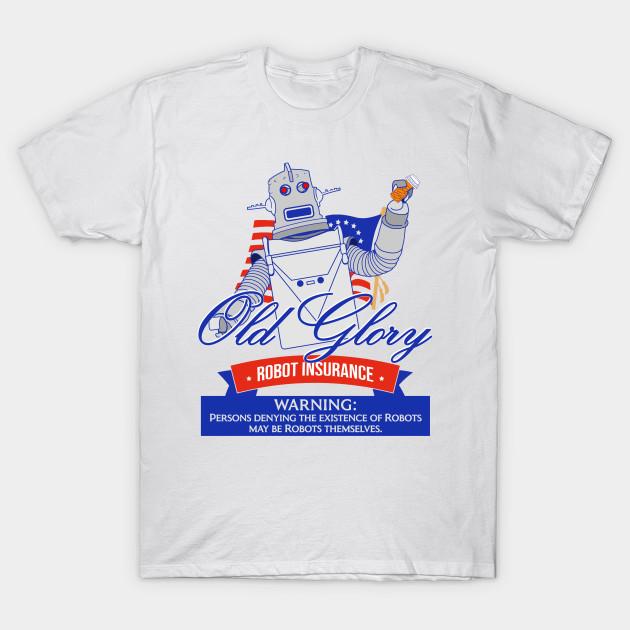 

Men Black Print T-shirt Old Glory Robot Insurance / 90S Snl Commercial No-Cut Transfer Paper Print Cotton Tshirt 4XL білий