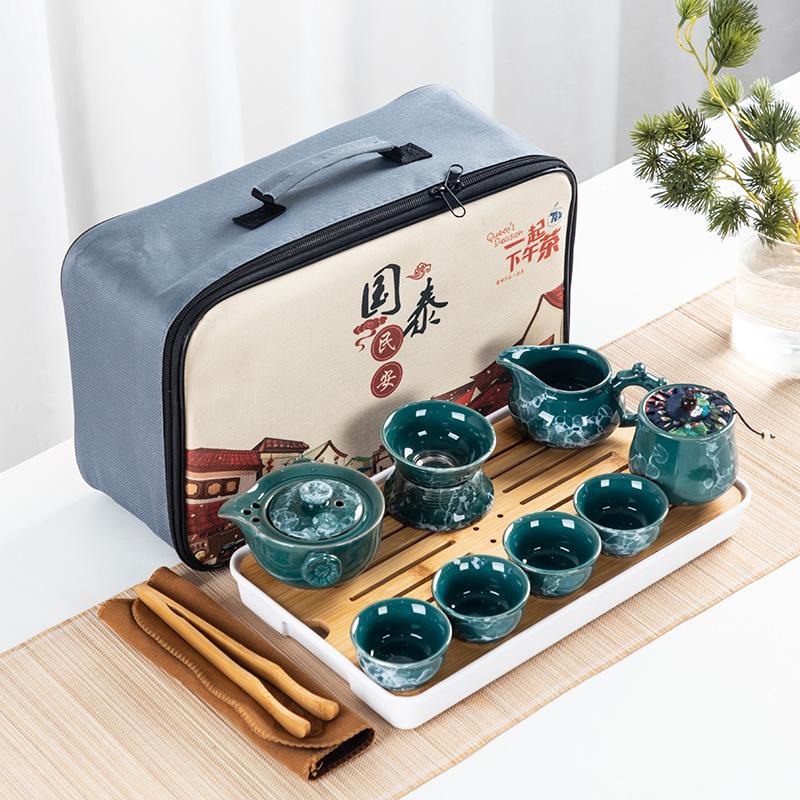 Guochao travel tea set set will be sent to customers as store opening gifts, camping ceramic portable storage set.