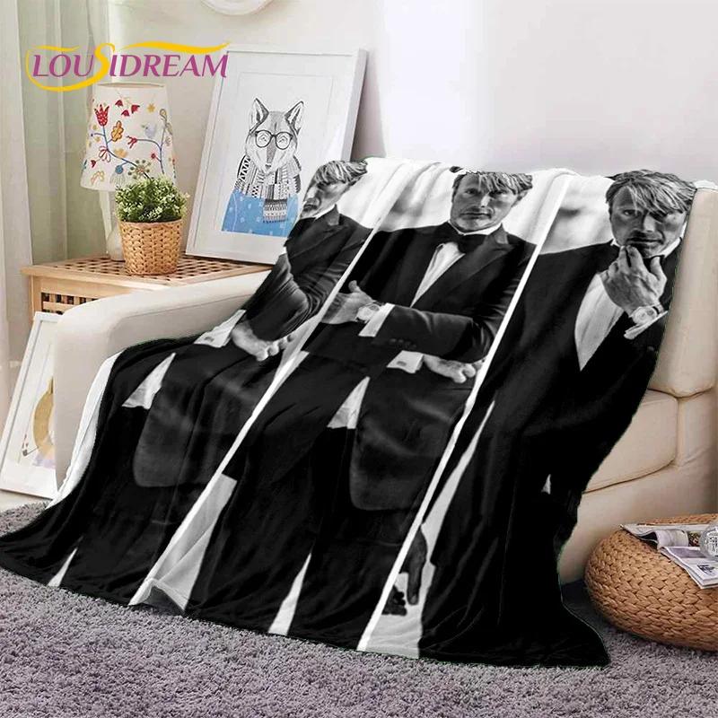 Mads Mikkelsen 3D Schauspieler Star Weiche Flanelldecke für Betten Schlafzimmer Sofa Picknick, Überwurfdecke zum Zudecken Outdoor Freizeit Nickerchen Geschenk