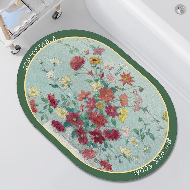 Oil Painting Wind Mat Absorbent Mat Cushioned Bathroom Foot Mat Bathroom Toilet Non-slip Absorbent Mat Carpet Door Mat Entry