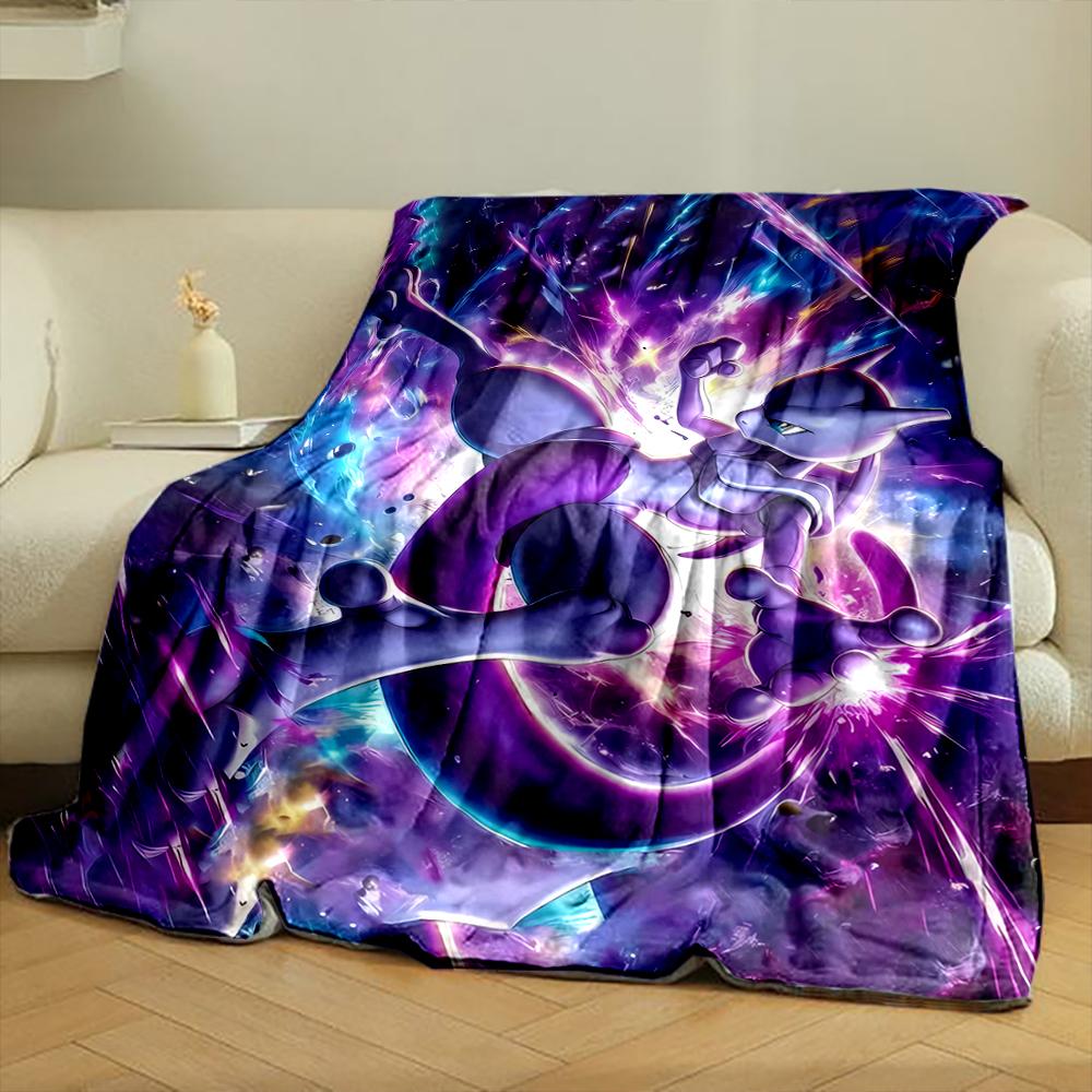Mewtwo Purple Energy Cosmic Clash Battle Art Blanket Throw, Psychic Pokemon Storm Style Design, Cozy Fan Bedding and All Seasons Gift