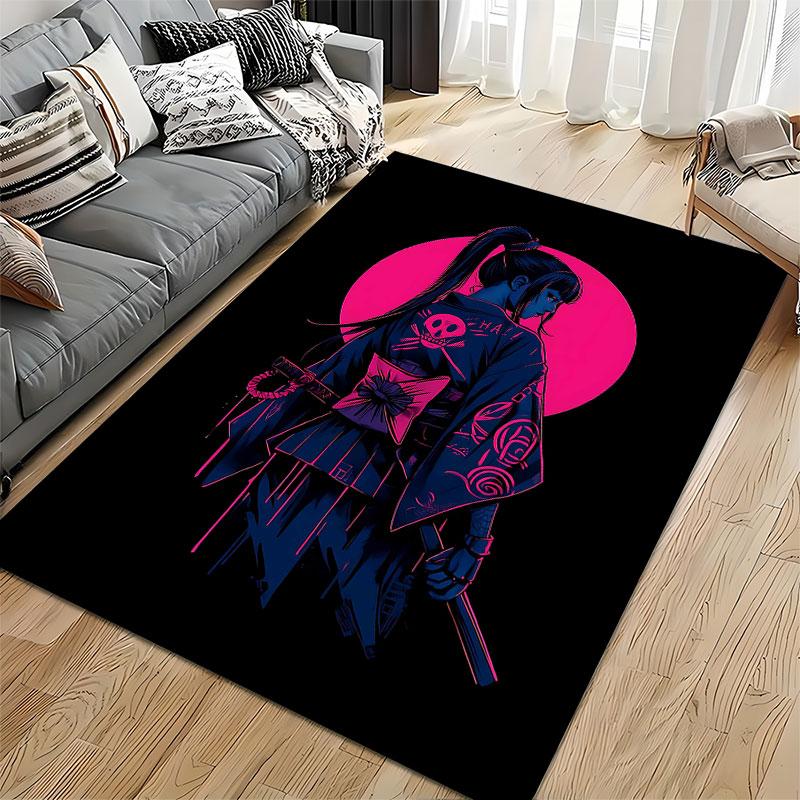 Samurai Girl Neon Style Artwork suitable as a non-slip mat for the living room or bedroom sofa