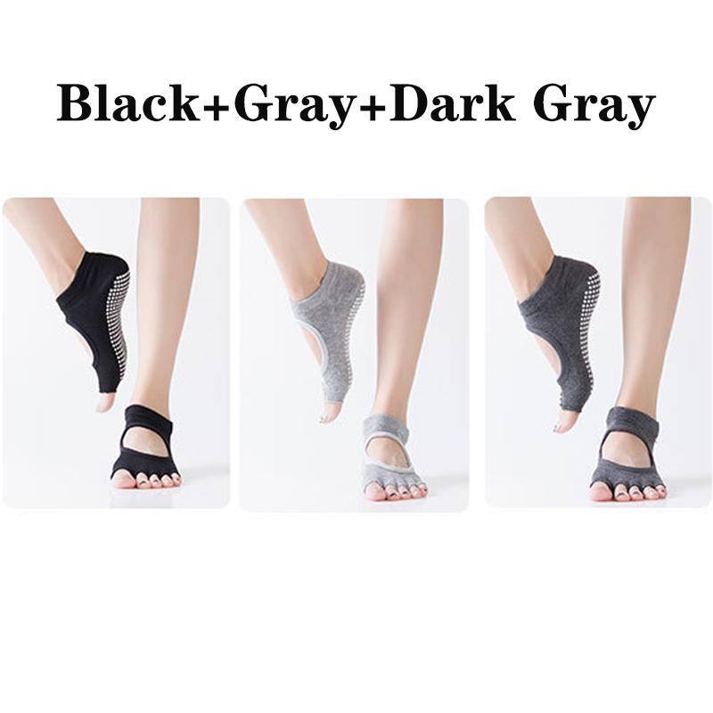 Half Toe Five-finger Yoga Socks Dot Glue Women's Non-slip Pilates Ankle Sports Socks Fitness Ballet Split Yoga Socks 3 Pairs