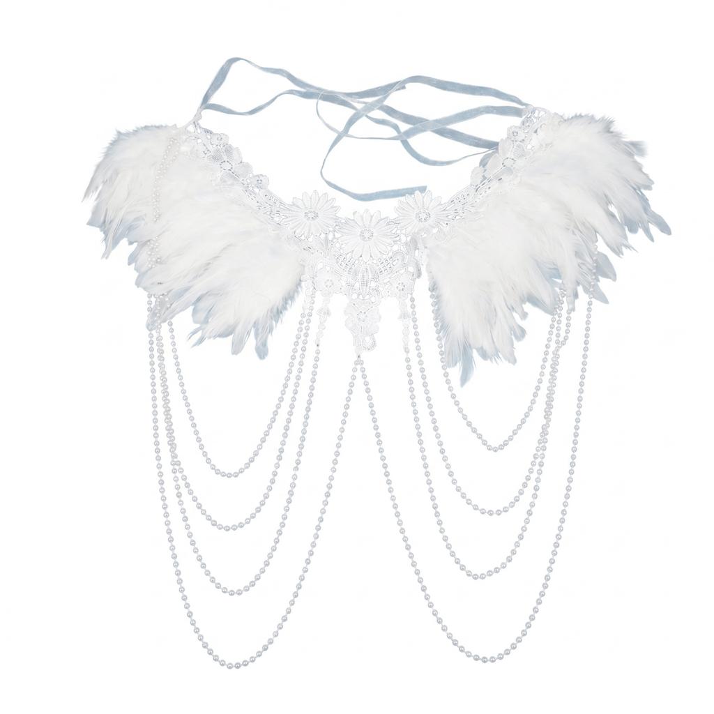 Lace Feather Shawl with Chain for Stage Performance and Fashion Costume