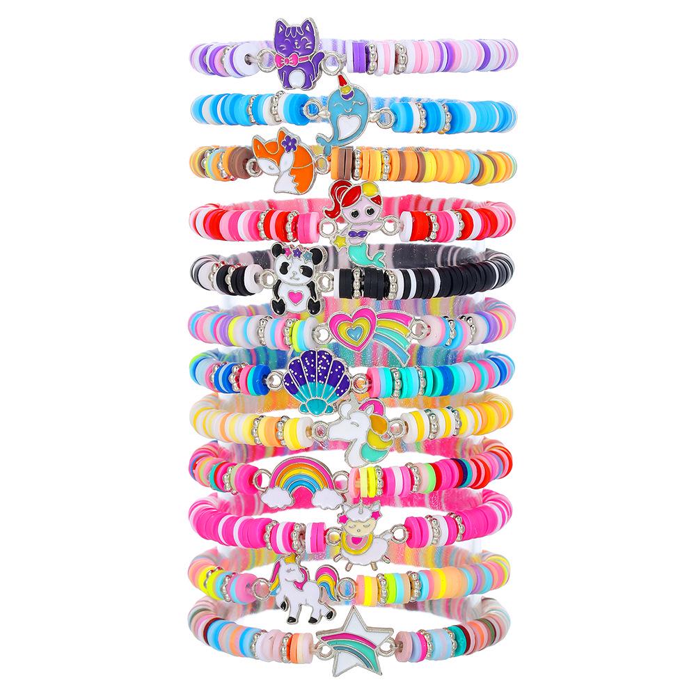 Rainbow Bead Bracelet Set: Colorful Kitten & Puppy Charms with Butterfly Accent - Perfect Gift for Best Friends, Women & Girls.