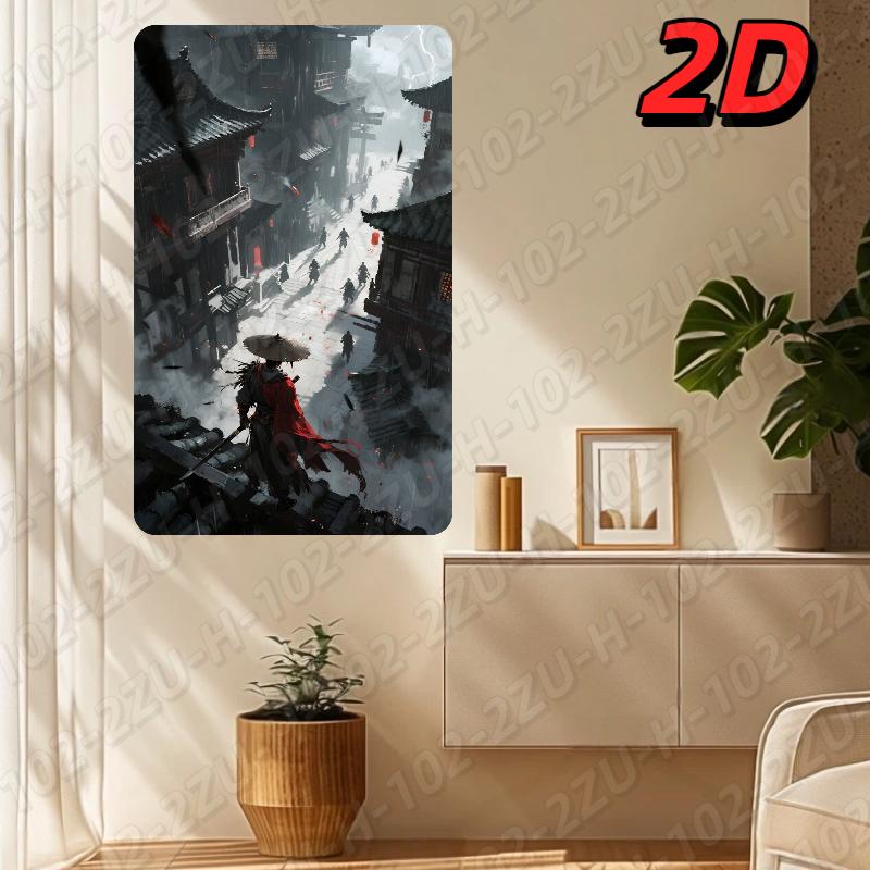 Алюминиевое настенное искусство Красный самурай в плаще Металлическое искусство Восточный домашний декор 20x30cm