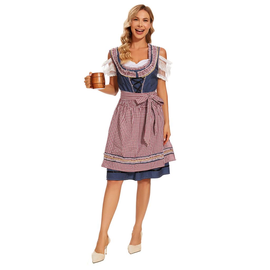 Traditional Bavarian Style Dress Oktoberfest Costume Women's Stage Performance Dress Maid Outfit with Apron and Lace Details